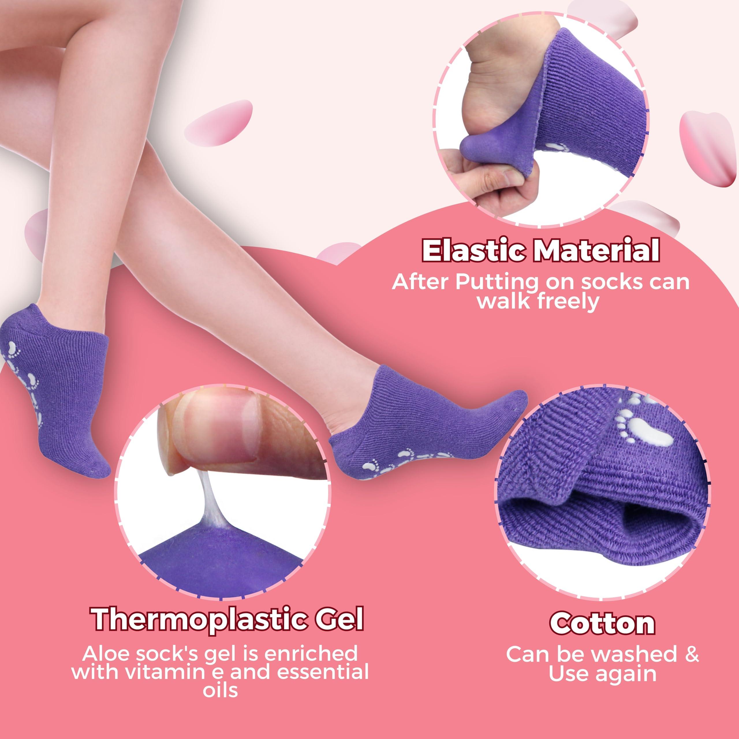 FOOTINSOLE.COM Moisturizing Socks for Dry Cracked Feet Women and Men Hydrating Gel Spa Sock Foot Moisturizer During Overnight (3 Pairs (Pink))