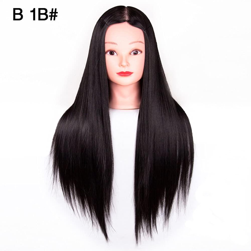 YYDS 65Cm Long Hair Training Head Training Head Hair Practice Barber Hairdressing Mannequin Head Practice Perming Hairs(6pcs Tools,Middle Part 1B#)