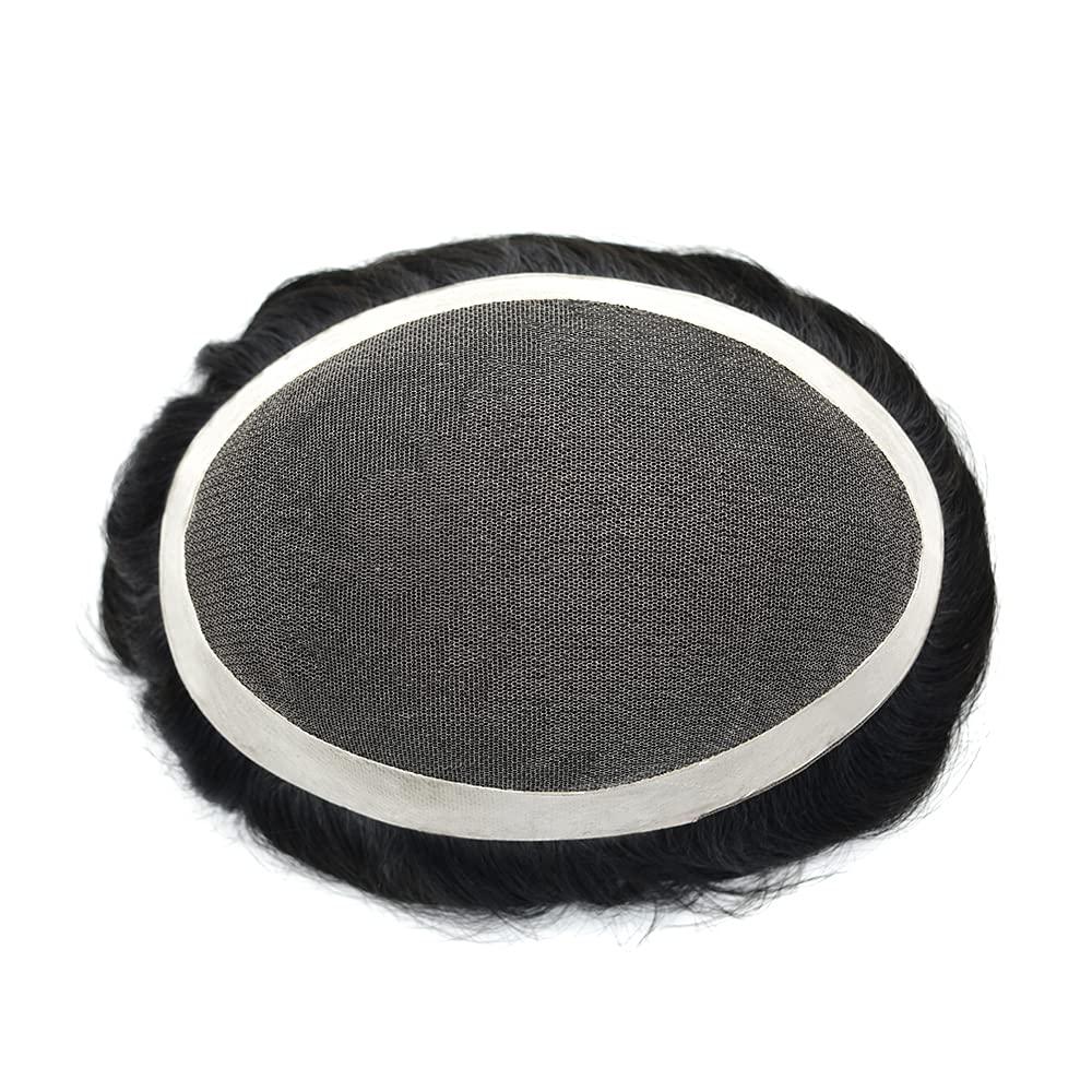 Curve Hair Toupee for Men HairPieces French Lace Mens Toupee Human Hair System Transparent Lace Replacement For Men Poly Skin Around Man Hair Unit Wigs for Men 7\"X9\",#3 Dark Brown-100% Light to Med-Light Density