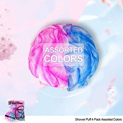WhaleLife Loofah Sponge Bath Sponge for Women Men 4 Pack (Blue Pink Conbine)