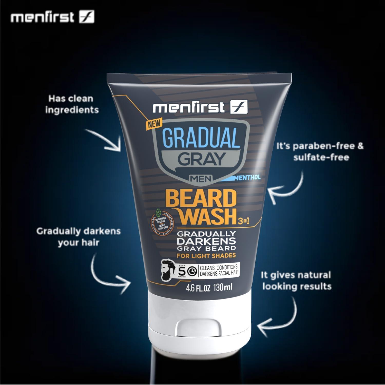 MENFIRST MENFIRST Gradual Grey Reducing Beard Wash for Light Shades - Beard Wash for Light Brown to Blonde Hair - Beard Color Shampoo for Men - 4.60 FL