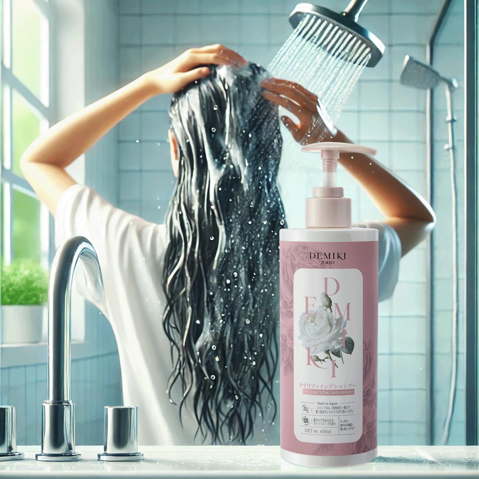 DEMIKI DEMIKI Japanese Shampoo for Women | Anti Dandruff Shampoo Sulfate Free for Oily Hair | Dye & Paraben Free | Organic Rose Scent | Clarifying, Moisturizing, Refreshing Natural Hair Care,16oz