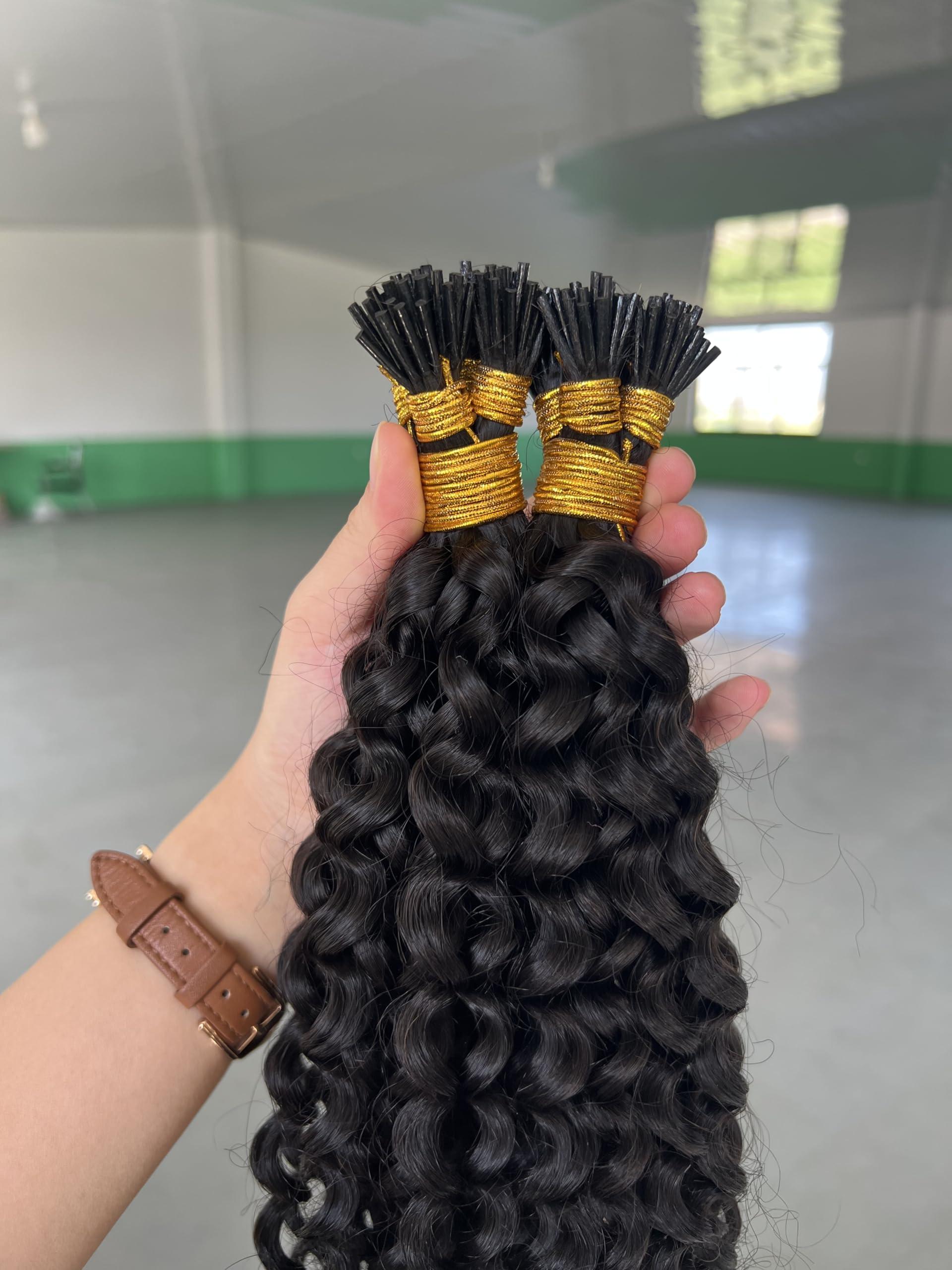 Limited Beauty Itip Human Hair Extensions for Black Women 16 Inch 100g (Pack of 1) Brazilian Deep Curly Itips Microlinks Hair Human Hair Extensions Natural Black I-Tips Hair Extensions