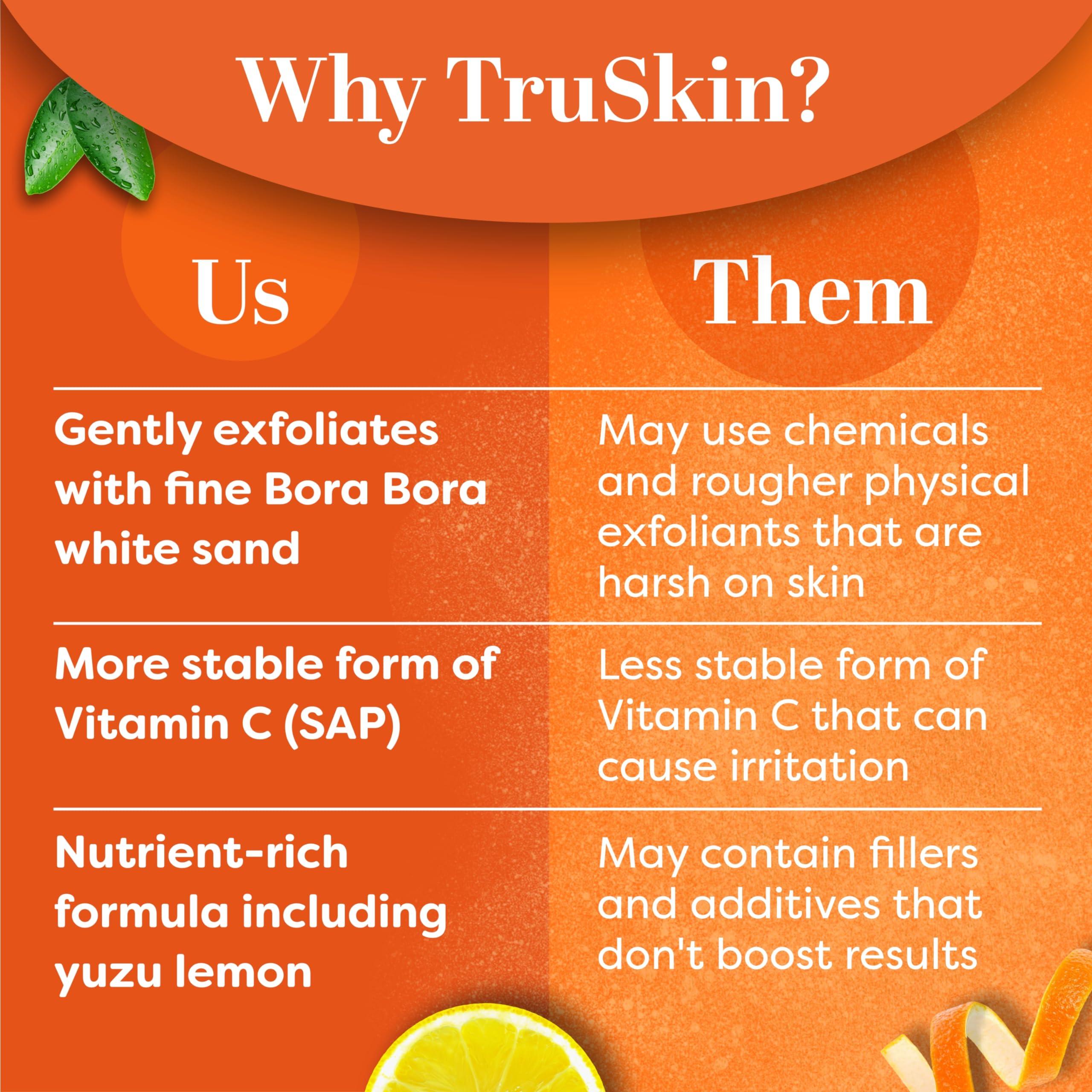 TruSkin Naturals TruSkin Vitamin C Gentle Face Scrub - Brightening Daily Face Exfoliator for All Skin Types - Softens & Smooths Skin with Vitamin C, Yuzu Lemon, and Exfoliating Bora Bora White Sand - 4 Fl. Oz