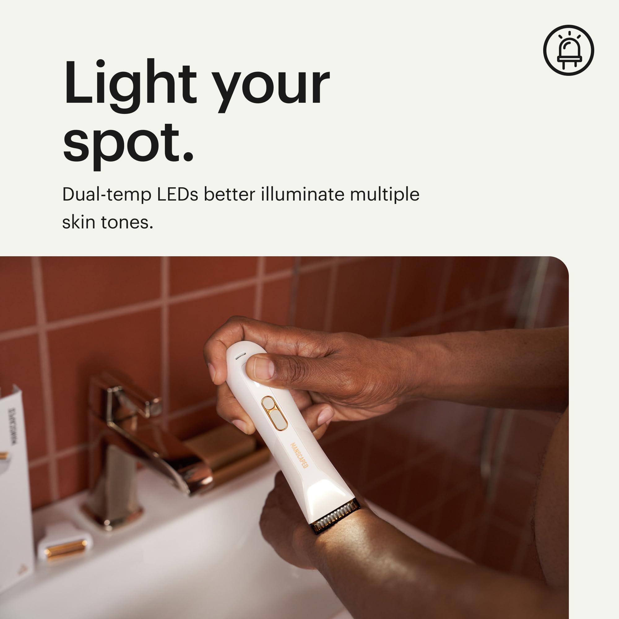 MANSCAPED MANSCAPED The Lawn Mower 5.0 Ultra Men\'s & Women\'s Groin & Body Hair Trimmer Dual-Head SkinSafe Trimmer & Foil Blades, Waterproof Wet/Dry Groomer, USB-C Rechargeable with Travel Case, White