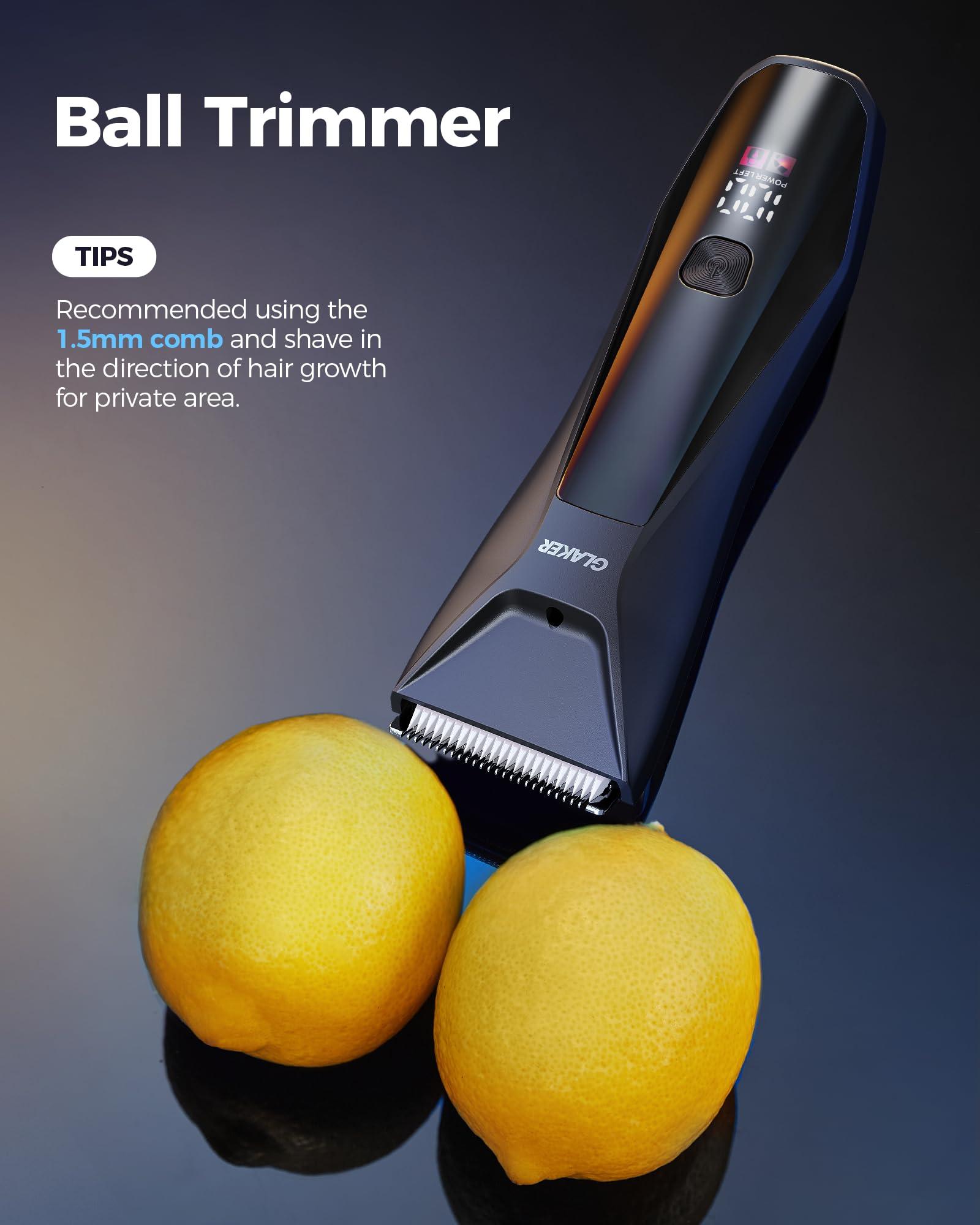 GLAKER GLAKER Ball Trimmer Men, 2-in-1 Body Shaver Pubic Hair Trimmer for Men Manscape Groin Trimmer Body Hair Trimmer Ball Shaver Body Groomer Dual-Head Ceramic Trimmer & Foil Blades IPX7 Waterproof (Black)