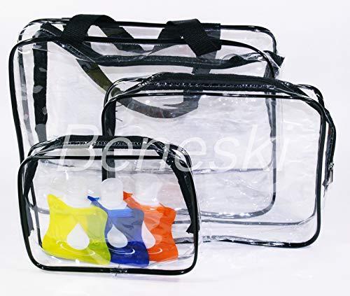 Beneski 3 pcs TSA Approved Clear Toiletry Makeup Bag for Liquid Bottles/Cosmetic 3-1-1 PVC Includes 3-3oz Travel Bottles