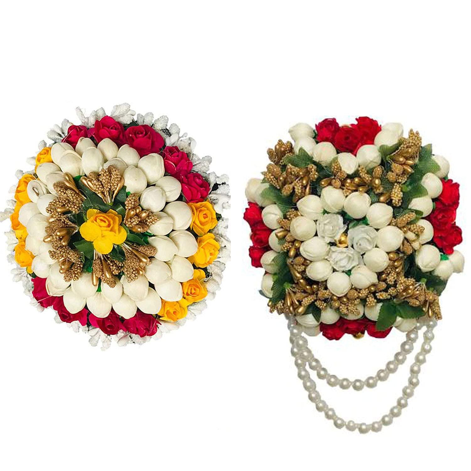 Generic Indian New Fancy Designer Flower Full Juda Bun Hair Flower Gajra for Bridal and Parties for Women & Girls in Multicolor, (Pack-02) by Indian Collectible