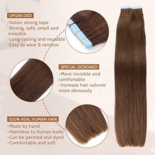 ITSPUTAO Tape in Hair Extenions Chocolate Brown 100% Remy Human Hair Tape in Straight Seamless Skin Weft Tape Hair Extensions Real Natural Hair Extensions 50g 20Pcs ?22 inches?