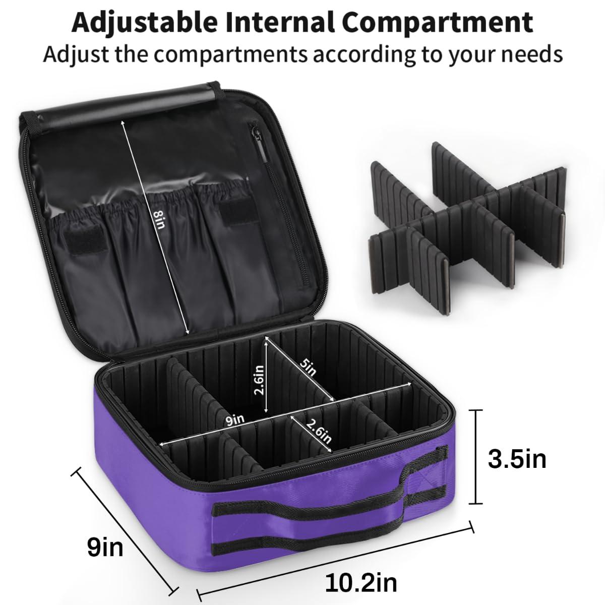 Skonsati Skonsati Personalized Makeup Bag Initial Make Up Cosmetic Case Travel Makeup Train Case with Adjustable Dividers for Women Her Friend Female Mom Teacher Sister Teenager-Purple