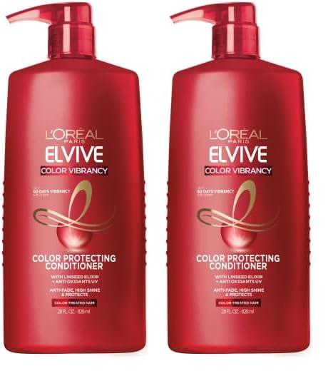 LOral Paris L\'Oreal Paris Elvive Color Vibrancy Protecting Conditioner, for Color Treated Hair, Conditioner with Linseed Elixir and Anti-Oxidants, for Anti-Fade, High Shine, and Color Protection, 28 Fl Oz