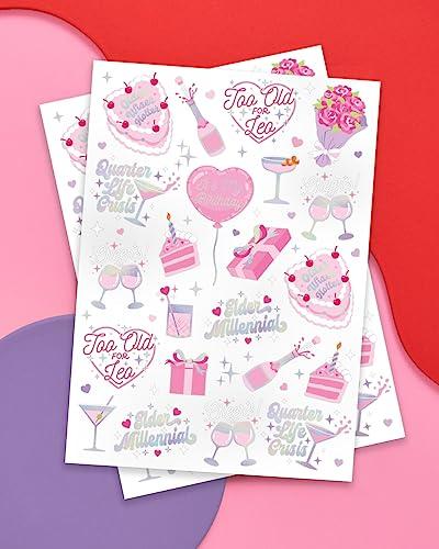 xo, Fetti xo, Fetti Elder Millennial Birthday Temporary Tattoos - 44 iridescent styles | Birthday Party Decorations, Fun Birthday Girl Party Favors, HBD, Older Wiser Hotter, 20s, 30s
