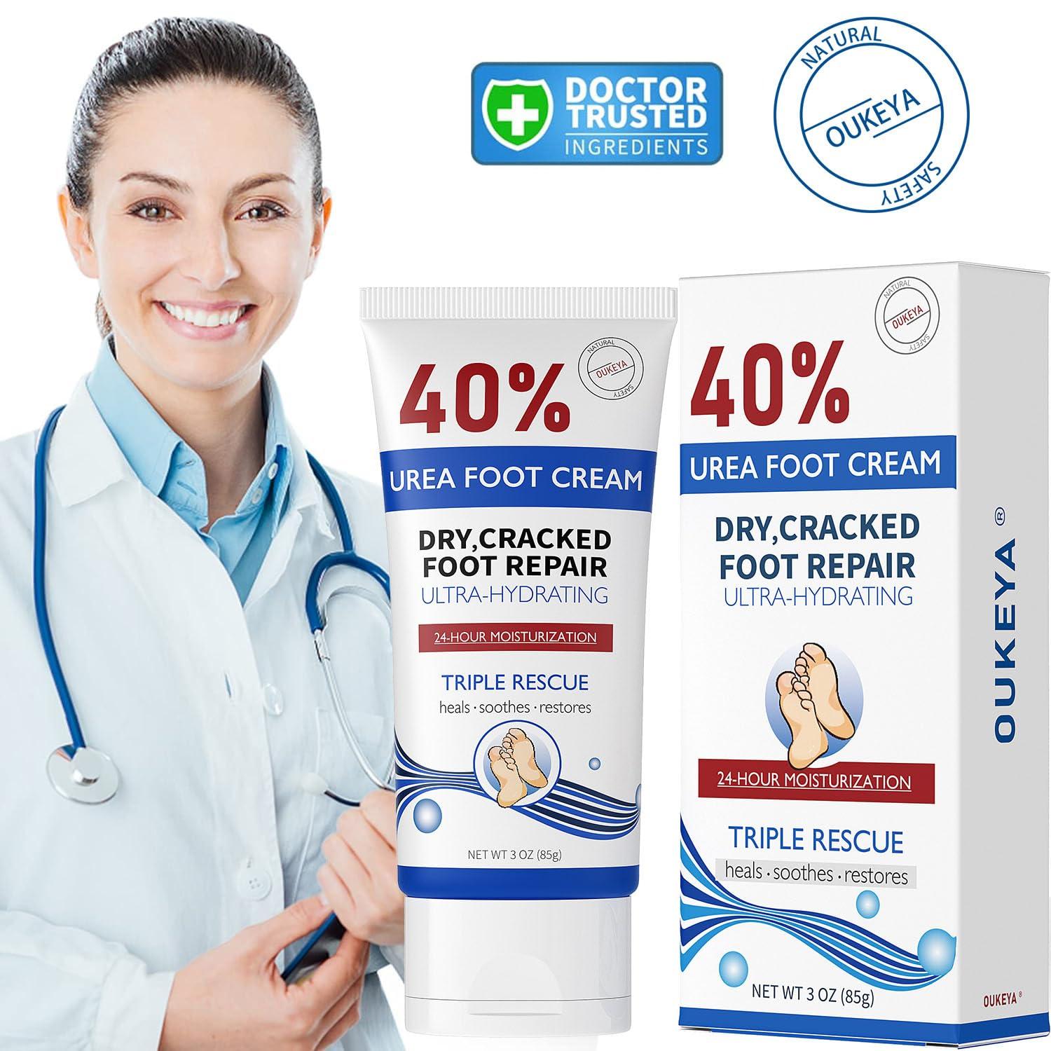 OUKEYA OUKEYA Urea Cream 40 Percent Tube 3 Oz, Urea Foot & Hand Cream for Dry Cracked, 40 per Urea Lotion for Feet Maximum Strength 3 Ounce(Pack of 3)