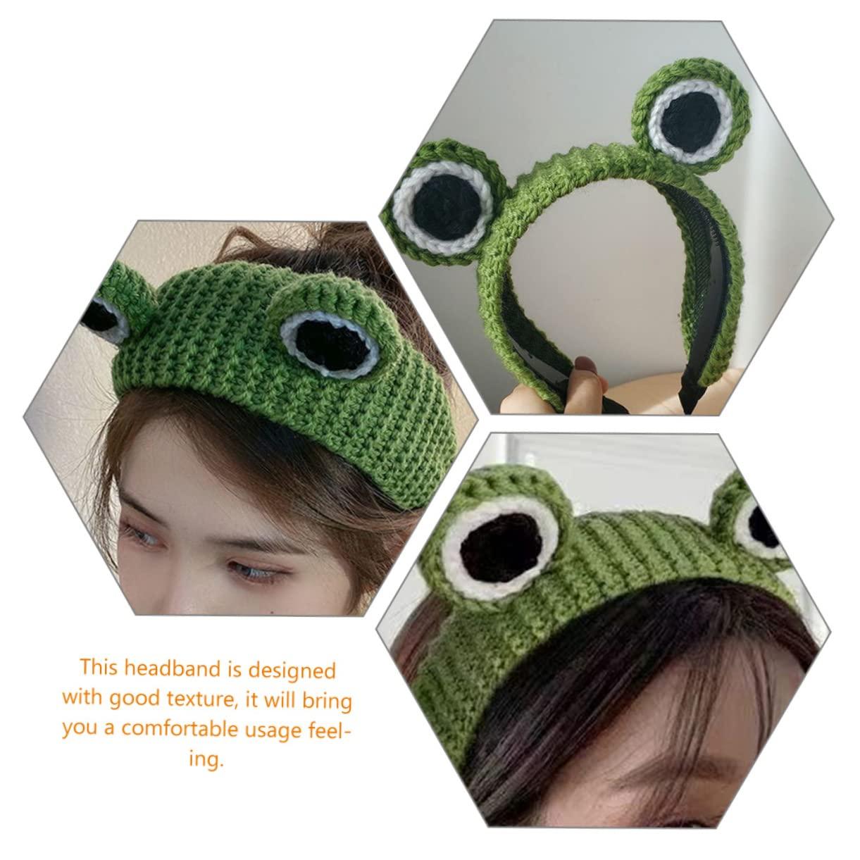 FOMIYES FOMIYES headband hair ties for women green frog hairband skincare products for eye frog cap kermit costume knitted crochet frog hairband frogs to weave Miss yarn party supplies