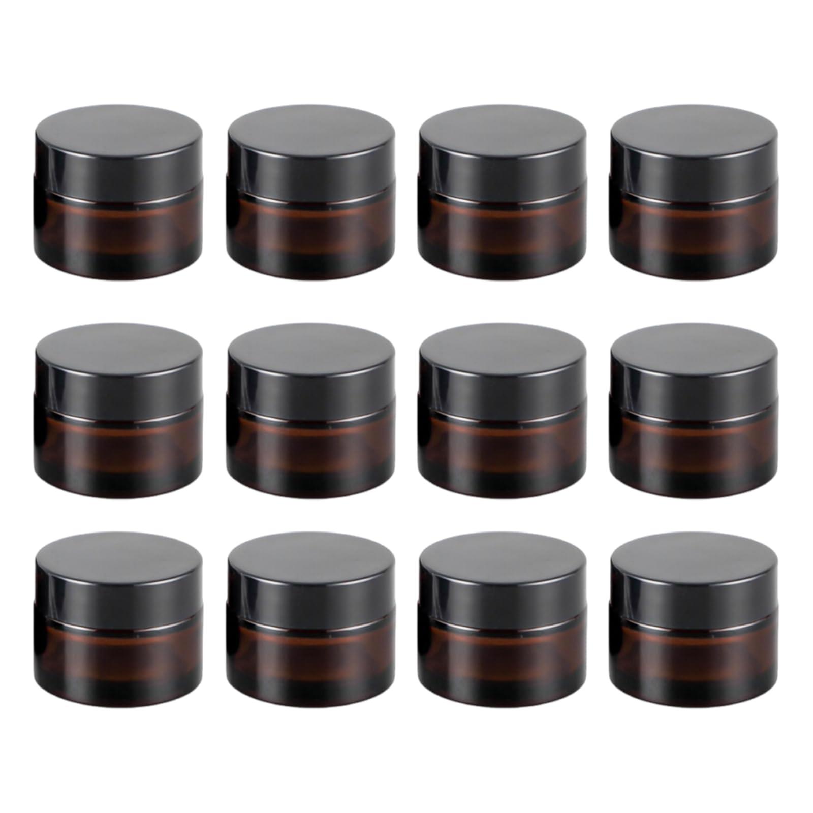 LZEDIRA 6Pack Amber Glass 5 ml 1/6 oz Small Thick Wall Round Jars Vials Pot Cosmetic Bottle Face Cream Containers With Black Lids For Lotion Make Up Nail Salve Ointment Sample Balm
