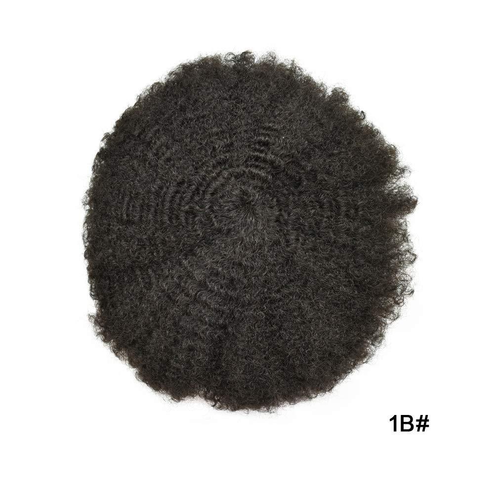 Generic Man Weave Hair Unit Black Men Afro African American Human Hair Toupee For Black Men Kinky Curly Mens Hair Pieces Durable Injection PU with Breathable Mens Hair Units (8\'\'*11\'\' 8mm-wave, 1B# OFF BLACK-110% light to medium density)