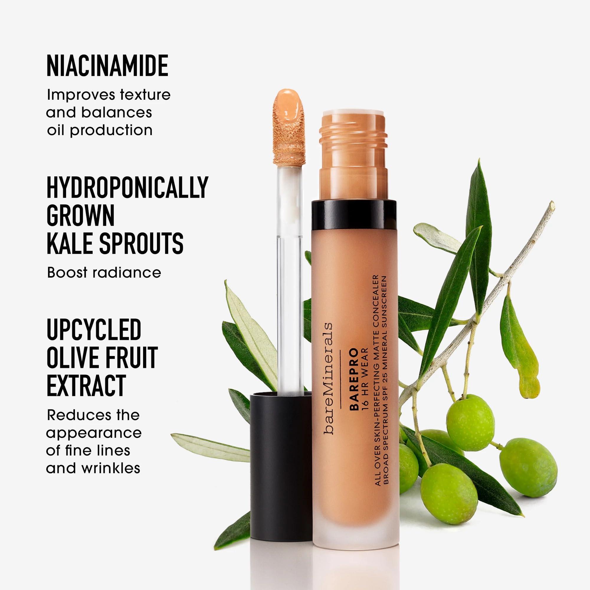 bareMinerals bareMinerals BAREPRO 16HR All Over Skin-Perfecting Natural Matte Concealer Mineral SPF 25 with Niacinamide, Conceals Dark Spots, Blemishes + Dark Circles Under Eyes, Safe for Sensitive Skin, Vegan