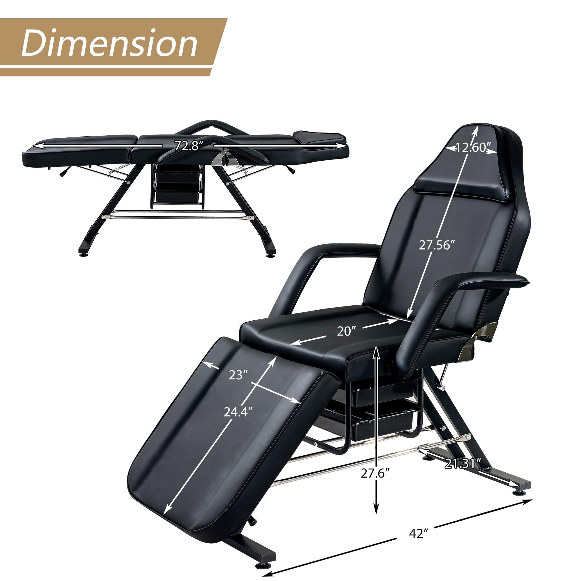 Loyaltaling Loyaltaling Chairs, Massage Salon Tattoo Chair with Two Trays Esthetician Bed with Hydraulic Stool, Multi-Purpose 3-Section Facial Bed Table, Adjustable Beauty Barber Spa Beauty Equipment, Black