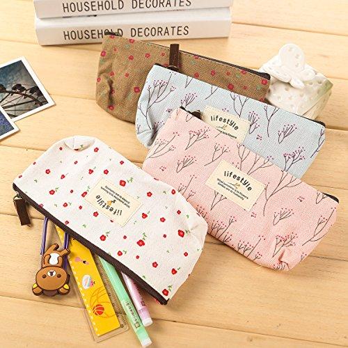 AKIRO AKIRO Pencil Case, Cute Floral Flower Canvas Zipper Pencil Cases Lovely Fabric Flower Tree Pen Bags School Supplies 4 Pcs