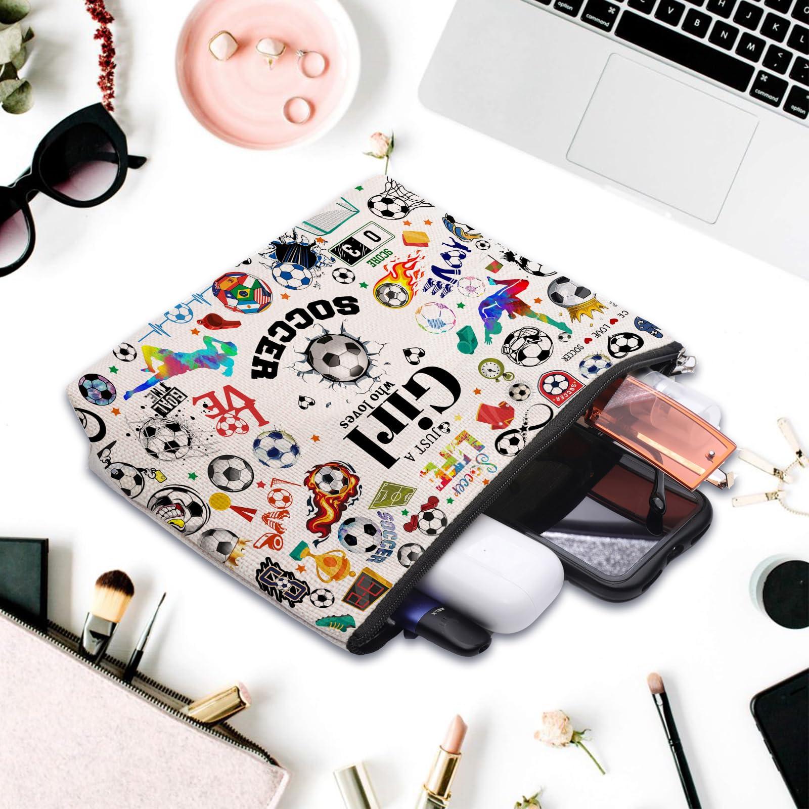 CEASQVAA CEASQVAA Soccer Gifts Makeup Cosmetic Bag for Women, Soccer Coach Gifts, Soccer Team Gifts for Soccer Lovers Players Fans Birthday Gifts for Her Women