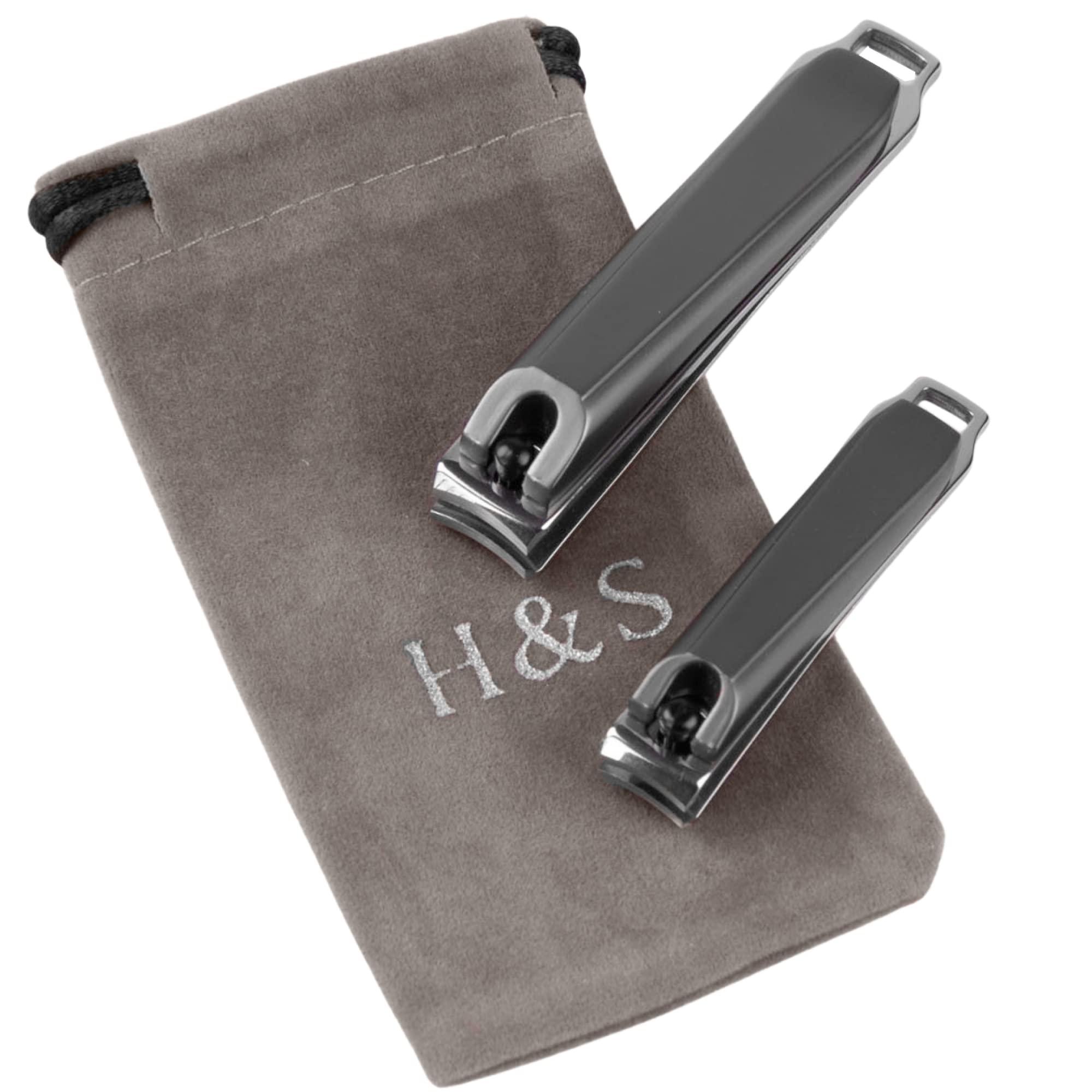 H&S H&S Stainless Steel Nail Cutter Set for Men & Women - Set of 2 - Premium Nail Clippers with Built-in Filer and Catcher - Toe nail Clipper with Curved Shaped and A Carry Sack