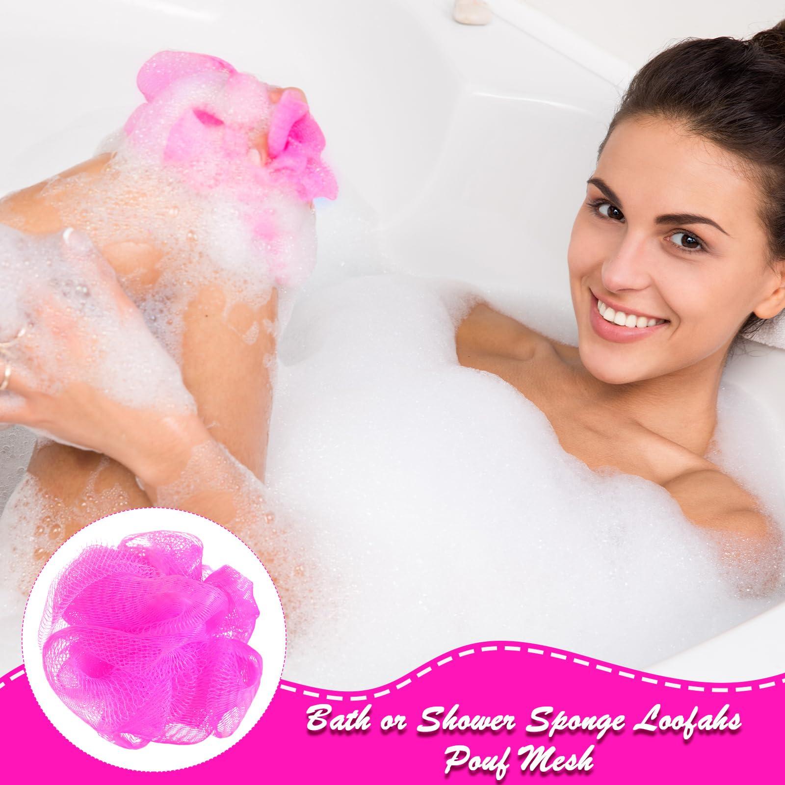 Shellwei Shellwei 24 Pcs 3 Inch Mini Loofah Travel Size Bulk Shower Sponge Pouf Mesh for Women Kids Men Exfoliating Body Scrubber Baby Shower Favor(Rose Red)