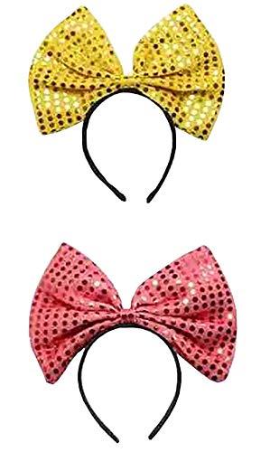 BesYouSel BesYouSel 2Pcs Sequin Headband Bow knot Sequined Headbands Elastic Christmas Costume Headbands Gold for Christmas Party and Holiday Party Supplies