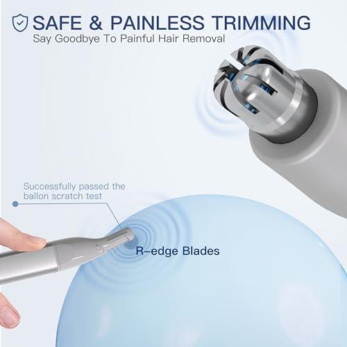 HEBECA HEBECA Nose Hair Trimmer for Women 2in1 Facial Hair Removal Trimmer - Metal Body, Rechargeable, Waterproof, Portable - Nose, Ear, Eyebrow, Peach-Fuzz, Lips, Chin FT2001 (Silver)