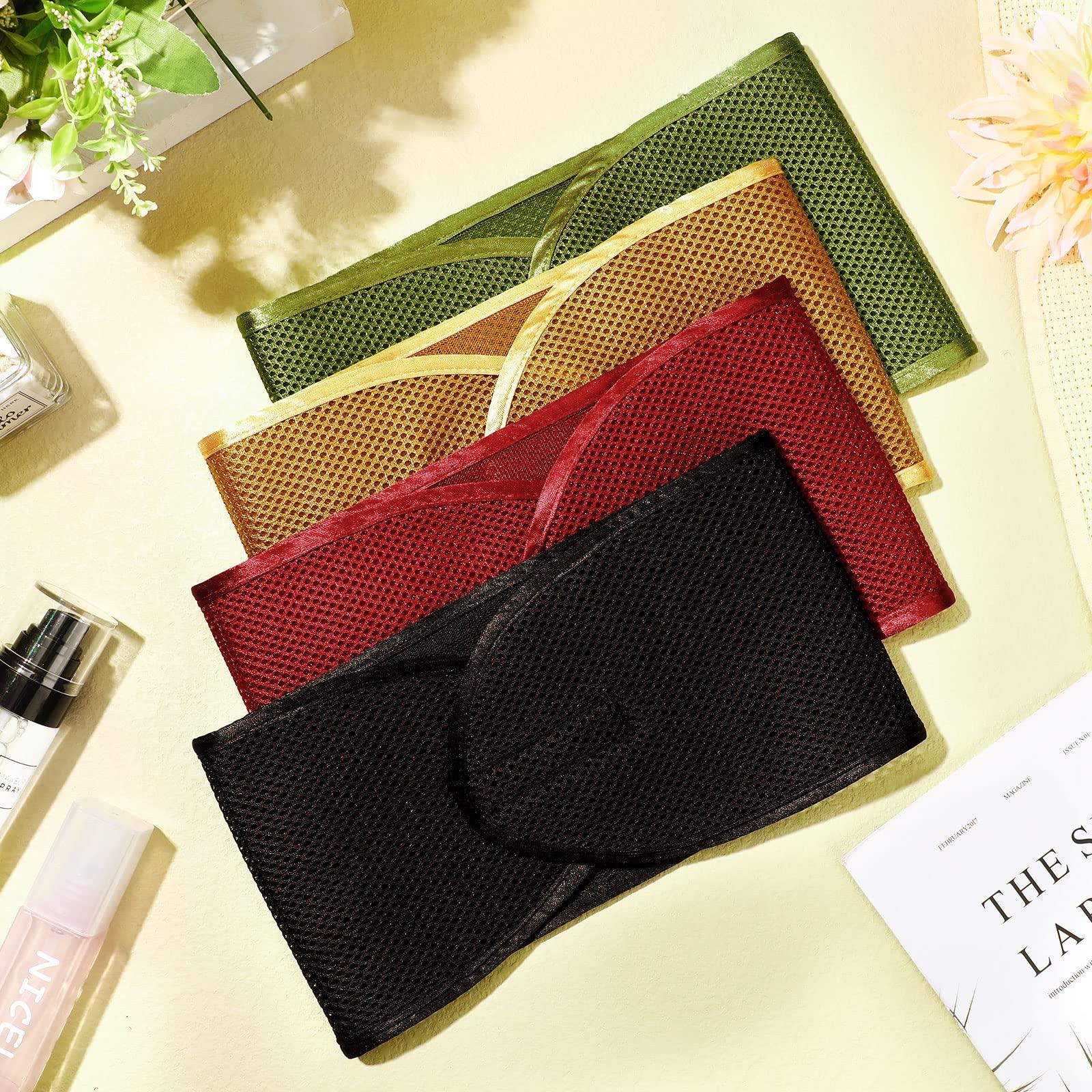 Haysandy Haysandy Hairband, 4 Pieces Mesh Hair Wrap for Black Women - Face Wash Makeup Hair Accessories Headbands (Black, Wine Red, Khaki, Light Green)