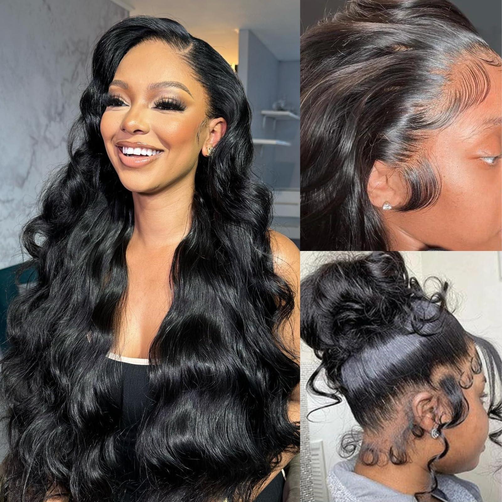 MOMOSHERO MOMOSHERO Body Wave Real Full Lace Wigs Human Hair HD Transparent Lace Pre Plucked 180% Destiny, 12A Short Full Lace Wig Wavy Part Anyway Virgin Hair Soft And Durable Full Scalp lace Wig 8 Inches