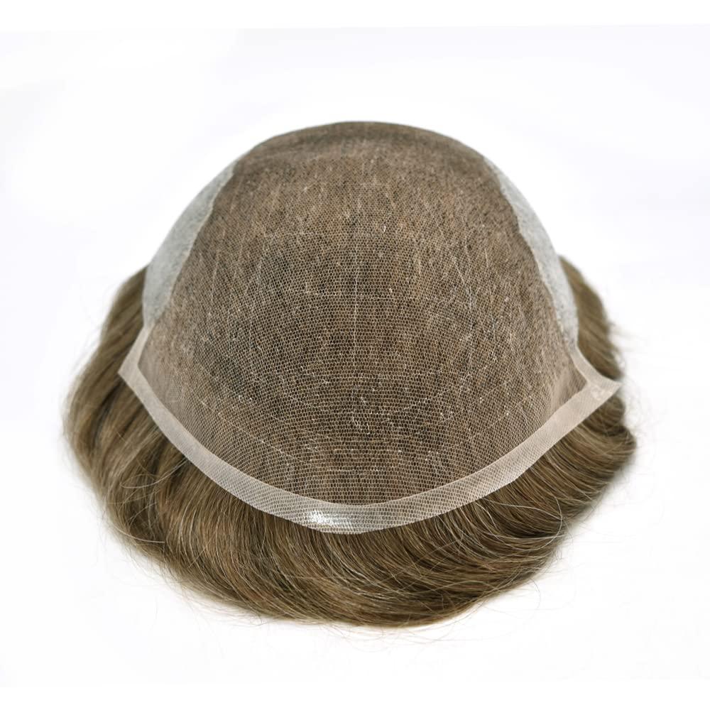 DR Hair Toupee For Men Hair System French Lace Real Human Hair Replacment System Lace Front Blached Knot Mens Toupee Hair Piece For Men Nantural Hairline8x10medium light density17# DARK ASH BLONDE