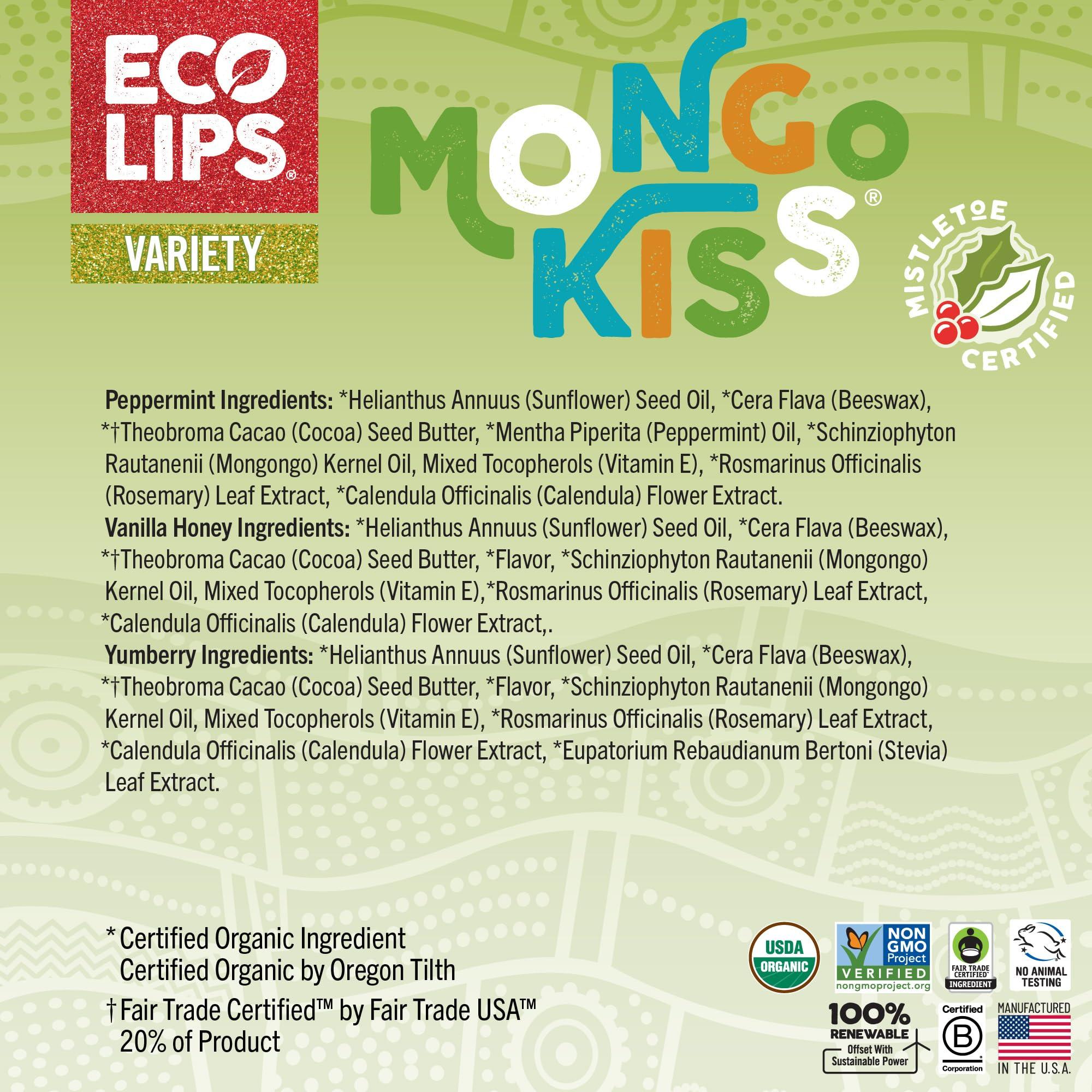 Eco Lips Eco Lips Novelty Plastic Candy Cane Gift Set for Holidays & Christmas Gifts, Stocking Stuffers | Mongo Kiss Organic Lip Balm 3-count Gift Set