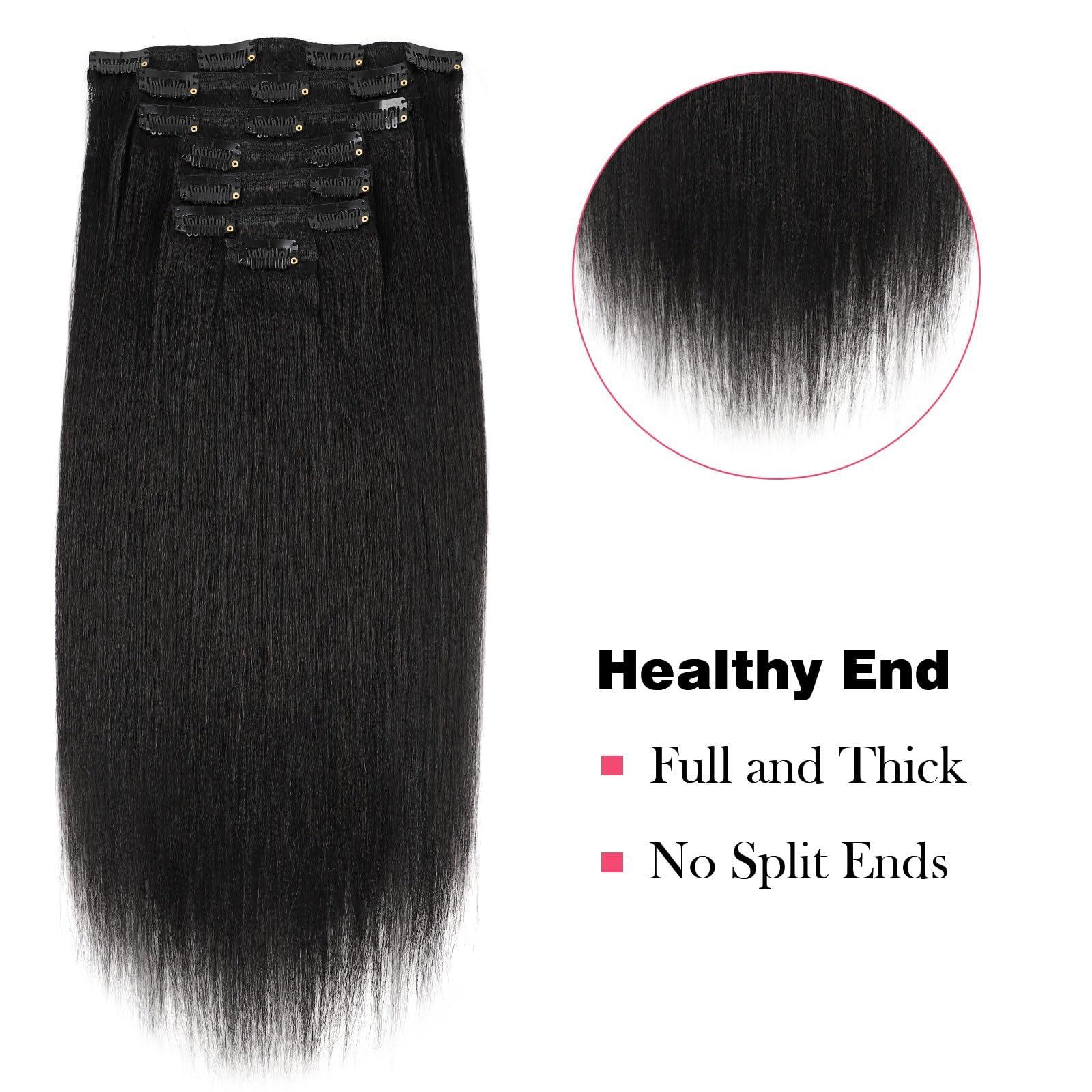 Sassina Sassina Italian Light Yaki Human Hair Clip in Extensions Natural Black Yaki Hair Clip ins for Black Women Human Hair 32 Inch Clip ins Human Hair Extensions for Full Head 120 Grams 7 Pcs with 17 Clips