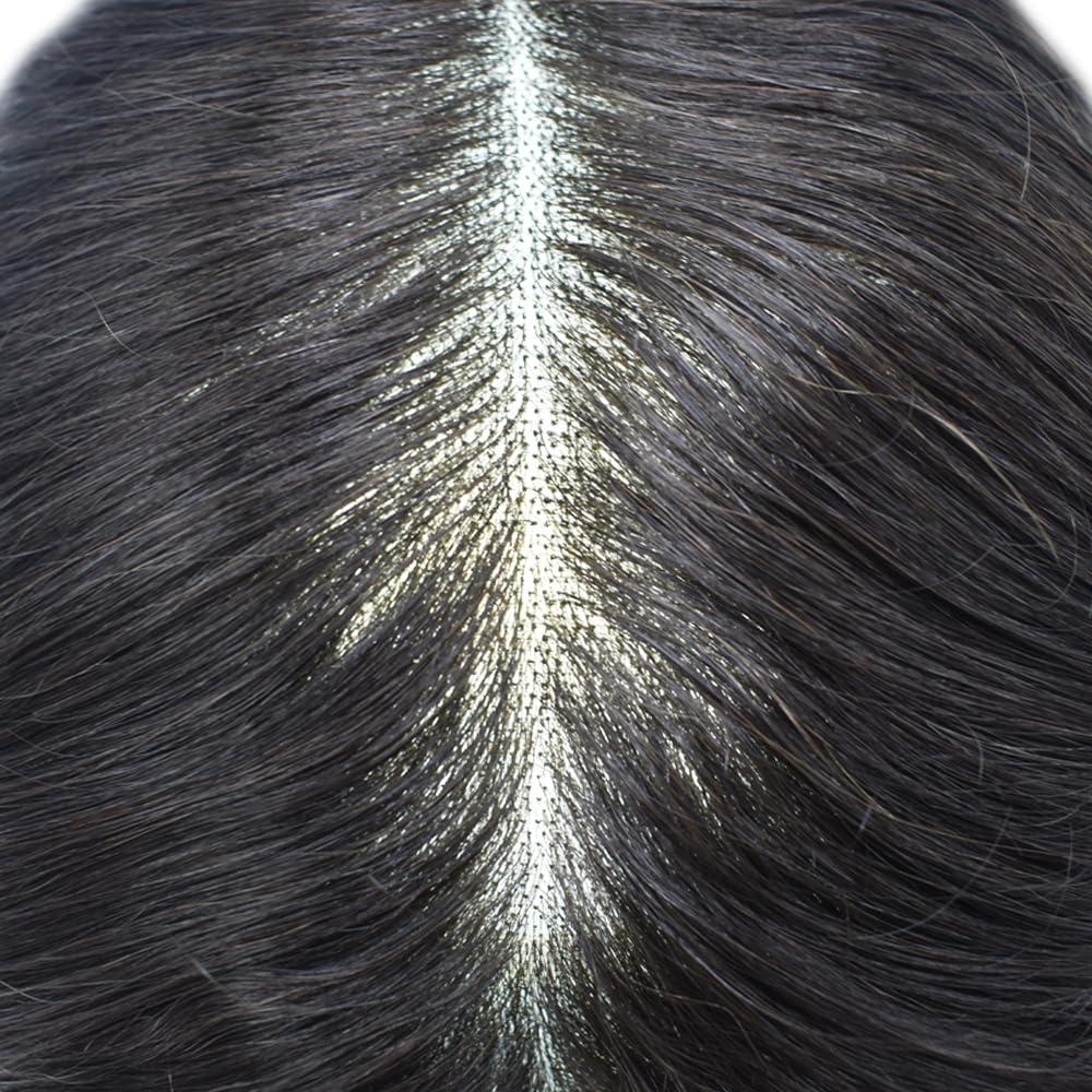 Curve Hair Curve Hair Toupee for Men Hairpieces Fine Mono Poly Skin Around Mens Toupee Hair Replacement System 100% European Human Hair Piece Unit Wigs for Men (#1B80 Off Black+80% Gray, 6\'\'X8\'\')