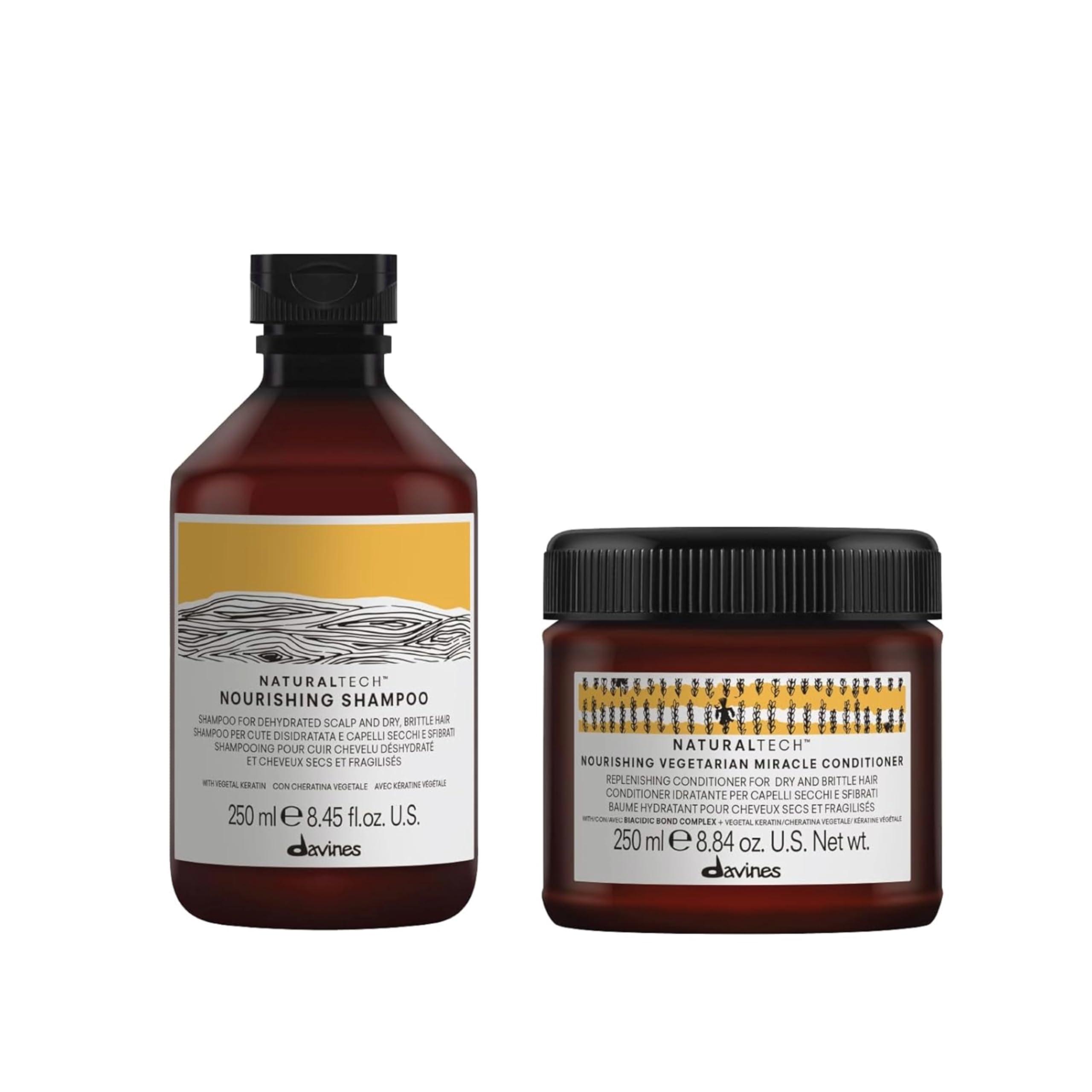 Davines Davines Naturaltech NOURISHING Shampoo & Conditioner, Gentle Cleansing Action For Dehydrated, Dry & Brittle Scalp, Adds Softness & Brightness, Hydrates Unsctructured Hair, 8.45 & 8.884 fl. oz.