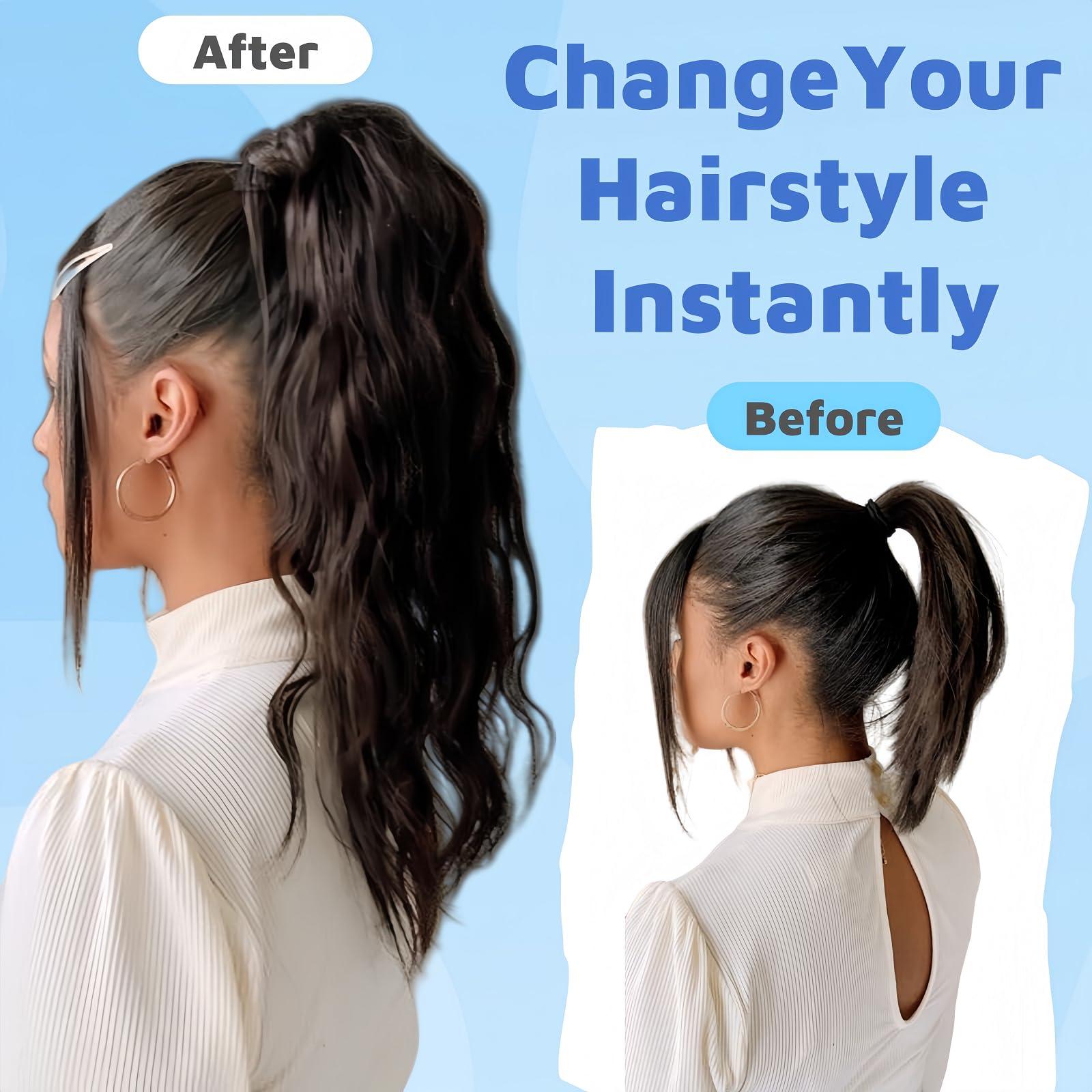 FUOTONBUTY Claw Clip Ponytail Extension 100% Real Remy Human Hairpiece Pony Tails Hair Extensions Long Straight Ponytail for Women (18 inch, Balayage Caramel Blonde to Bleach Blonde)