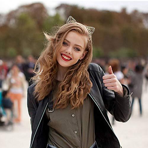 WLBON Cat Ears Headband Rhinestone Cat Hair Bands Crystal Halloween Hair Hoop Women Girls Hairband Party Decoration Headdress Cosplay Costume Headwear Handmade Headpiece Makeup Hair Accessories 3 Pack
