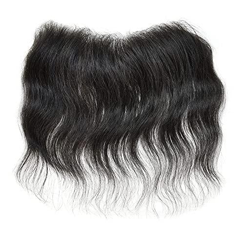 Healthlif Mens Frontal Wigs Frontal Hairpiece for Men European Virgin Human Hair Patch Hair Extension Hairline Loss V-Shape PU Base Mens Topper Hair Replacement (18x4cm, #3 Dark Brown-90% Light Density)