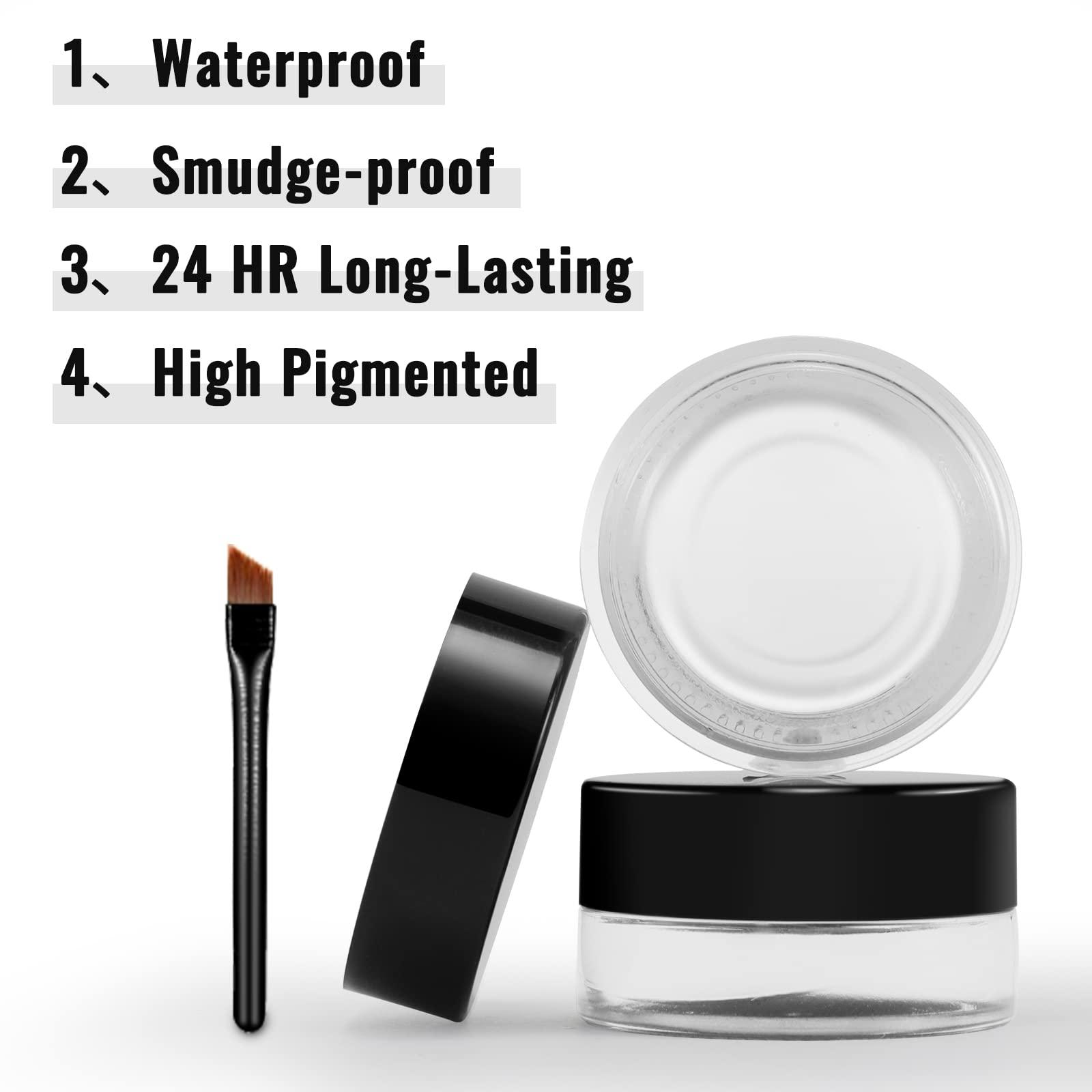 Erinde Erinde White Gel Eyeliner, Waterproof Long Lasting Cream Eyeliner Gel Pot, High-Intensity Pigments Smudge-Proof Eye Liner Makeup, Water-Resistant Eyeliner with 2PCS Brushes 04# White