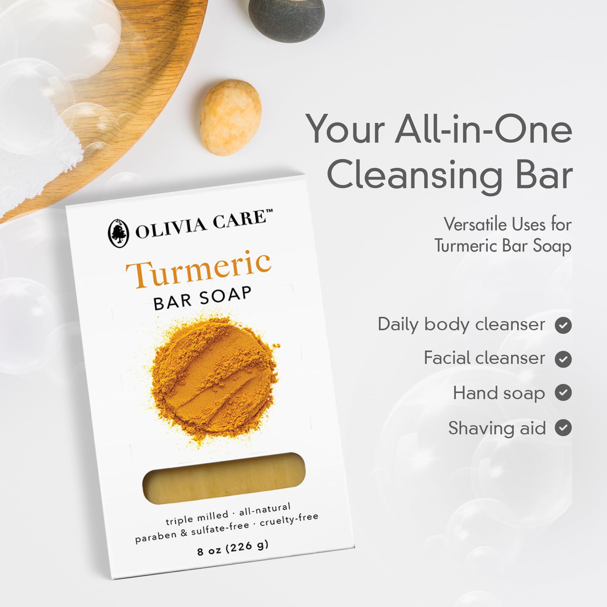 Olivia Care Olivia Care Turmeric Bar Soap -Natural, Vegan & Organic - For Face & Body Exfoliate, Hydrate, Moisturize & Deep Clean - Triple-Milled - Infused with Antioxidants - 8 OZ