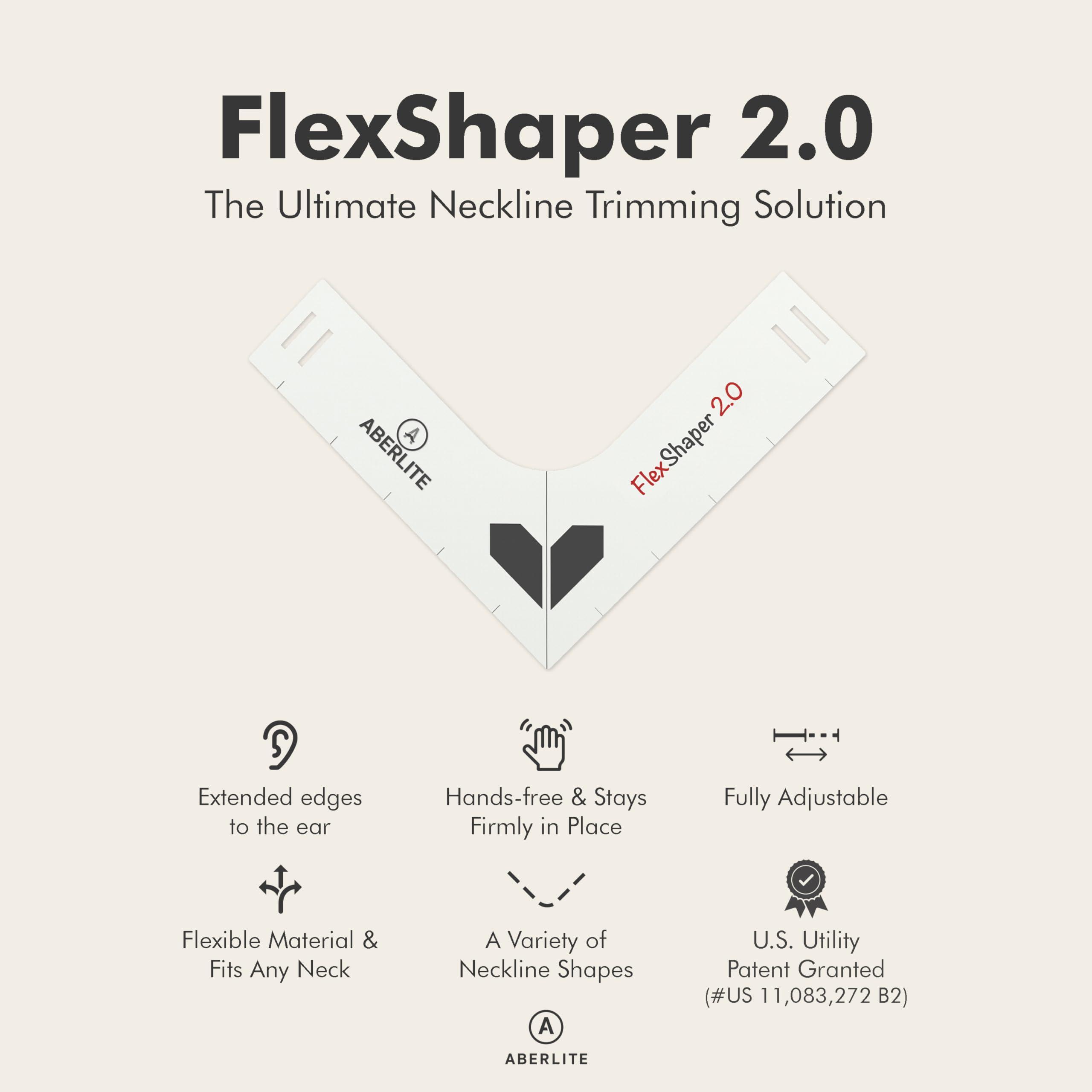 Aberlite Aberlite FlexShaper 2.0 - Beard Shaper for Men - Hands-Free & Flexible Neckline Guide - Beard Trimmer Tool - Lineup Stencil Kit - White