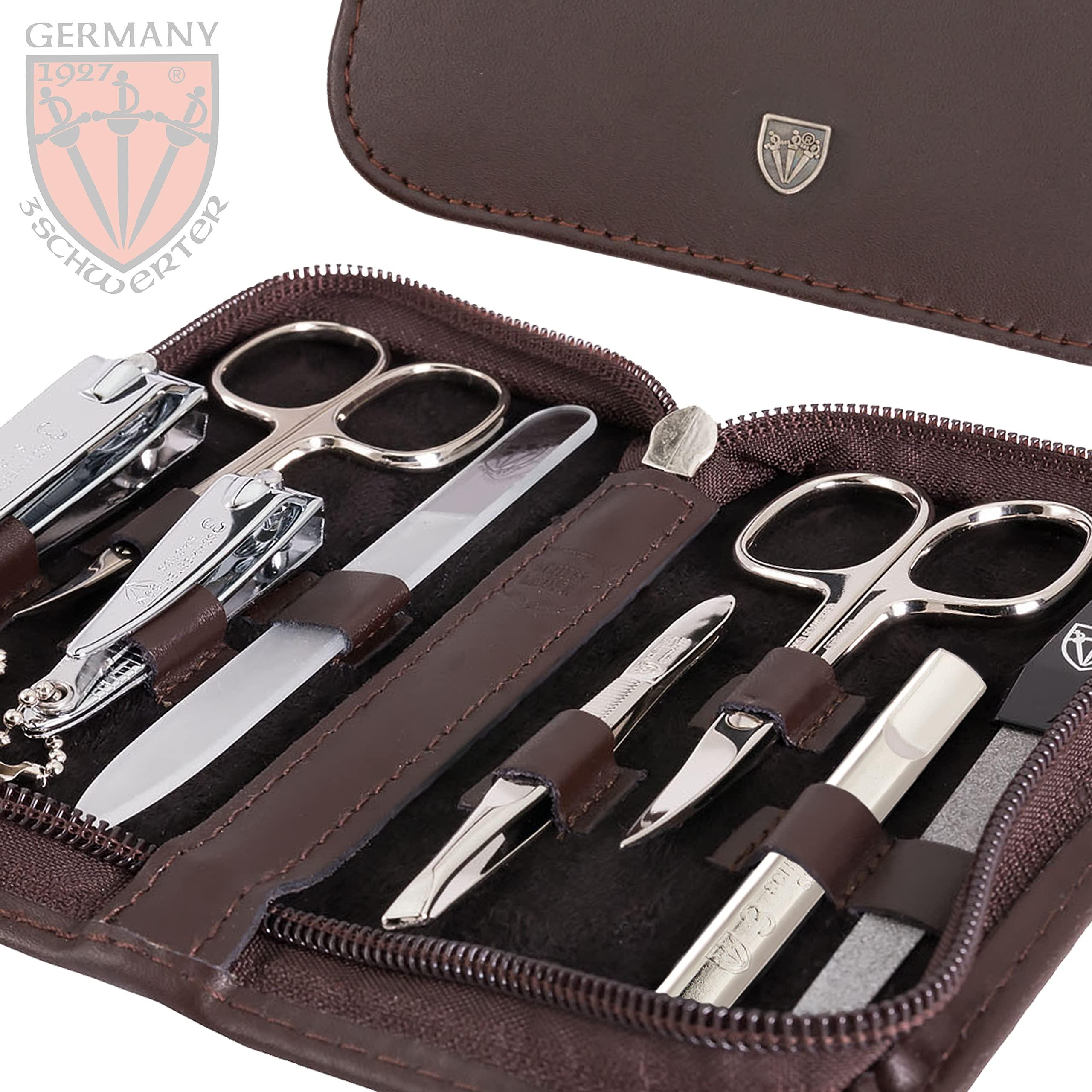 3 Swords Germany 3 Swords Germany - brand quality 8 piece manicure pedicure grooming kit set for professional finger & toe nail care genuine leather case in gift box, Made in Germany