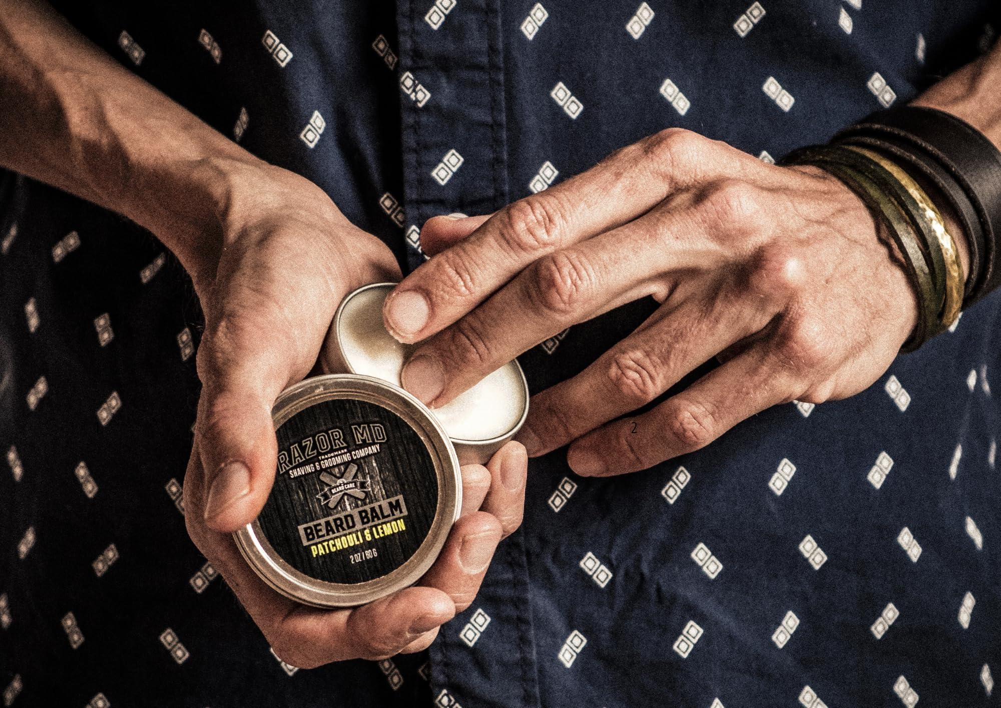 Razor MD Razor MD Natural Beard Balm for Men, Non-Greasy Styling, Ideal for Beard Growth, Grooming and Care, Patchouli & Lemon Scented, 2 oz