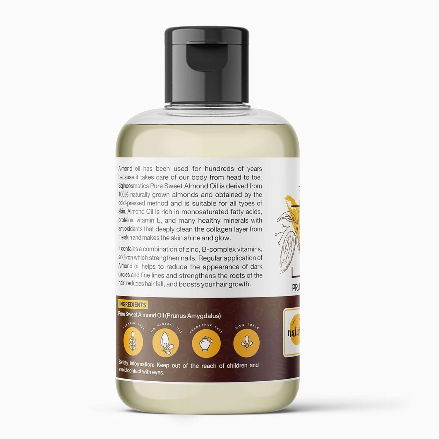 Generic Pure Cold pressed Sweet Almond Oil (Badam Tail) For Hair Growth and Skin,Powerful Moisturizer For Nails, Hair, Wrinkles & Dark Spots -200 ml