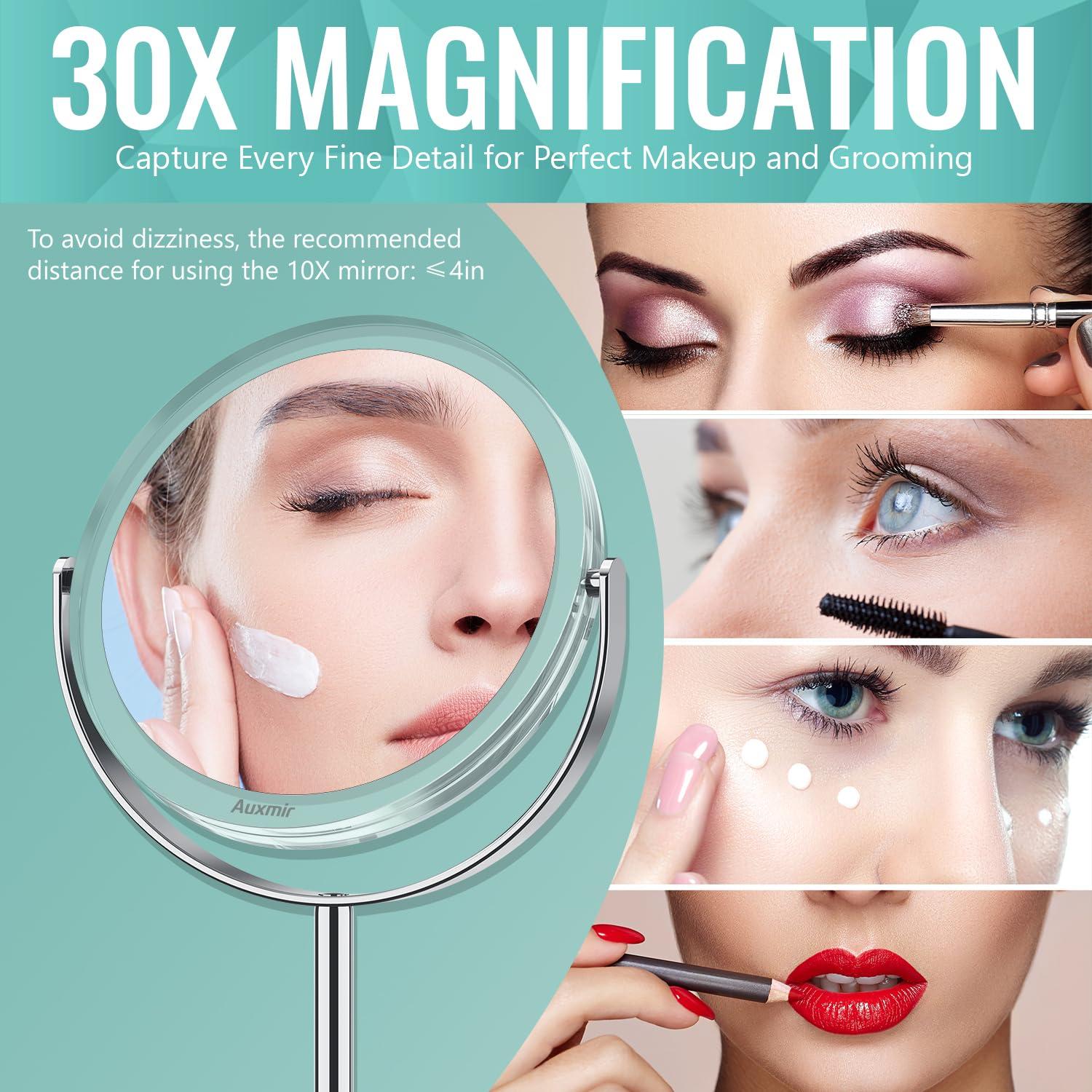 Auxmir Auxmir 1X/ 30X Magnifying Mirror, Makeup Mirror with Tweezer, Double Sided Round Vanity Tabletop Mirror, 360 Rotation Portable for Dressing Table Desk Bathroom Bedroom Travel, Clear