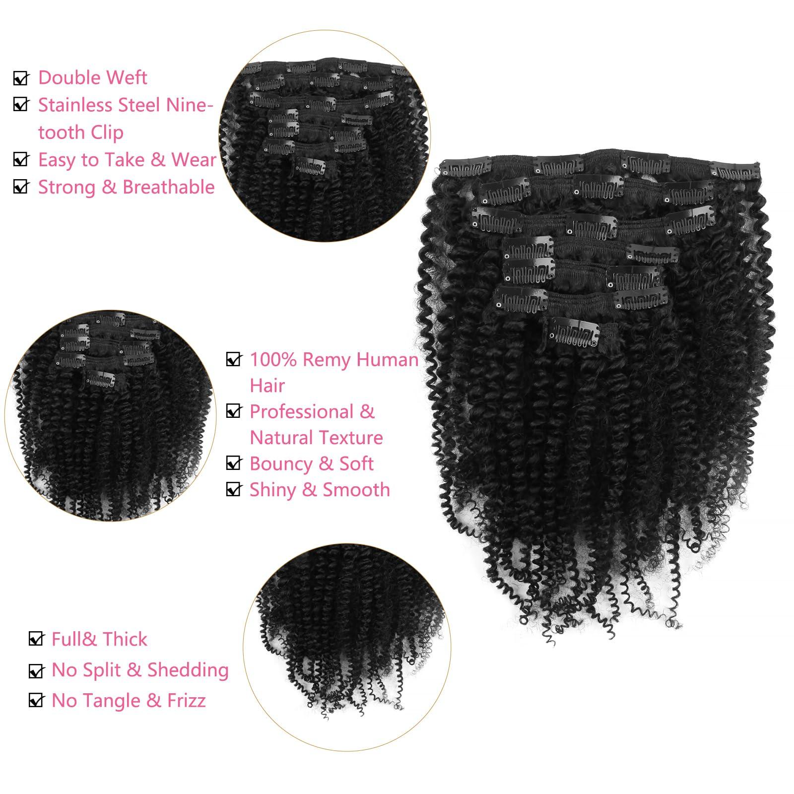 MIMIESEAT MIMIESEAT 3C Clip in Hair Extensions Real Human Hair Curly for Black Women Kinky Curly Human Hair Clip ins 4A Hair Extensions Double Weft Clip in 22 Inches Natural Black 120g 7 Pcs With 17 Clips