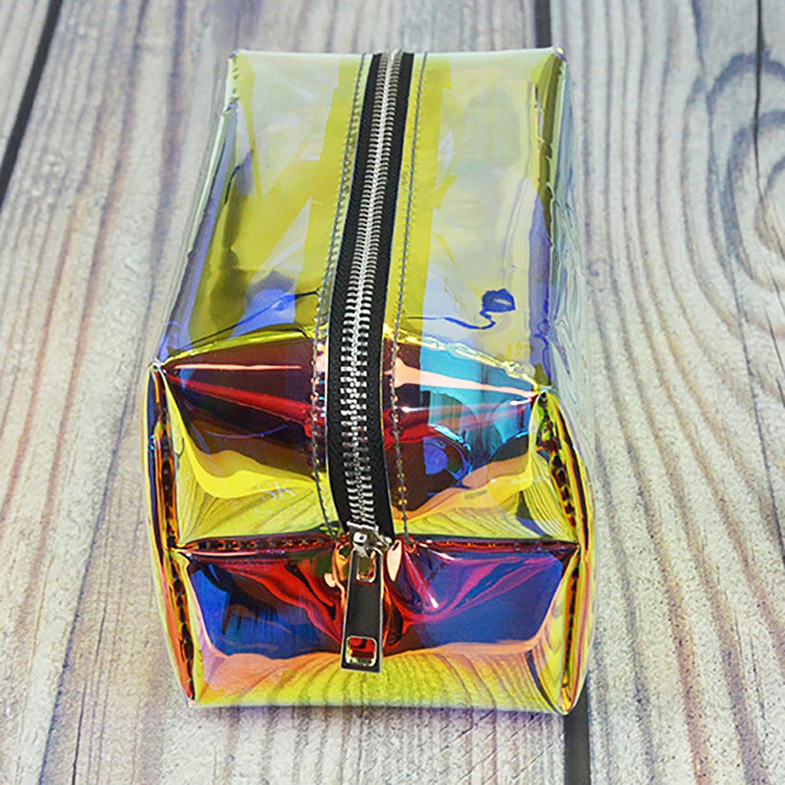 BYKOINE BYKOINE Clear Iridescent Holographic Makeup Bag, Travel Cosmetic Pouches with Zipper Toiletry Organizer Case (Plain)