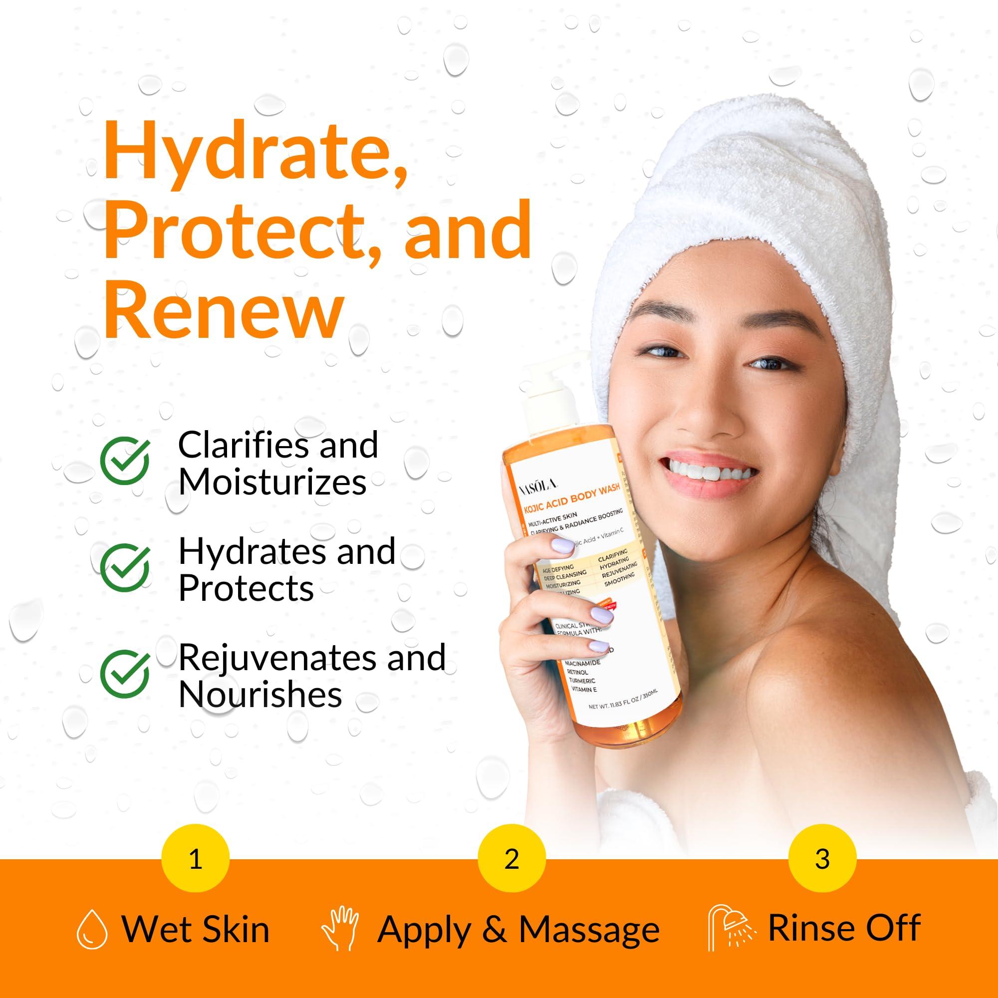 Nasola Nasola Kojic Acid Soap Body Wash + Turmeric Vitamin C Organic Natural Moisturizing Exfoliating Unscented Korean Cleansing Shower Gel for Women Men - 11.83 Fl Oz