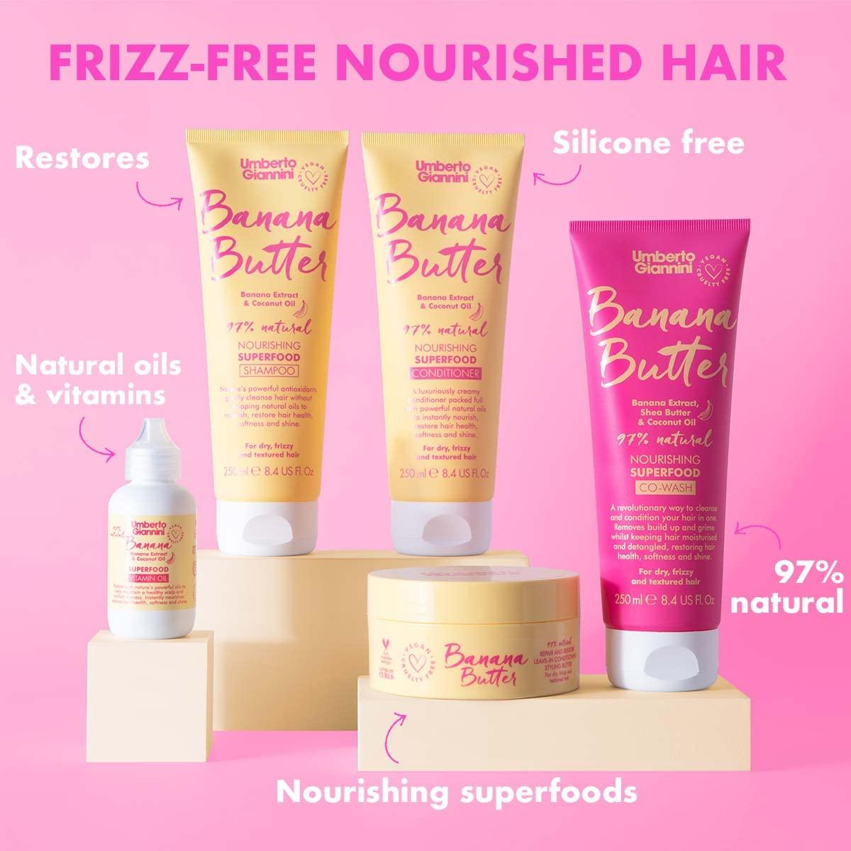 Umberto Giannini Umberto Giannini Banana Butter Nourishing Superfood Shampoo & Conditioner Set, Vegan & Cruelty Free Moisturising Formula for Dry, Textured or Frizzy Hair