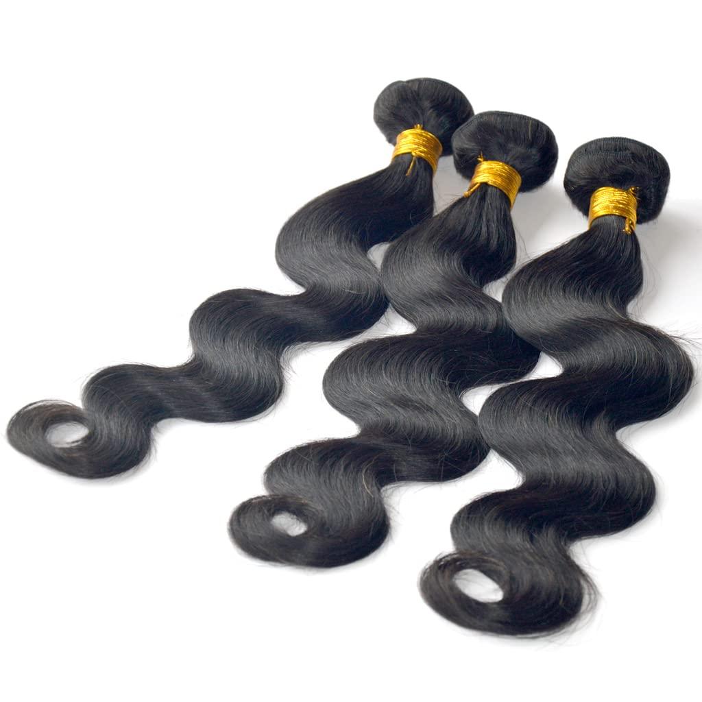 GREEMEO GREEMEO Brazilian Wavy Hair 3 Bundles Black Remy Human Hair Extensions Machine Weft Brazilian Virgin Hair Body Wave 3 Pack 300 Grams (22 24 24 Inches)